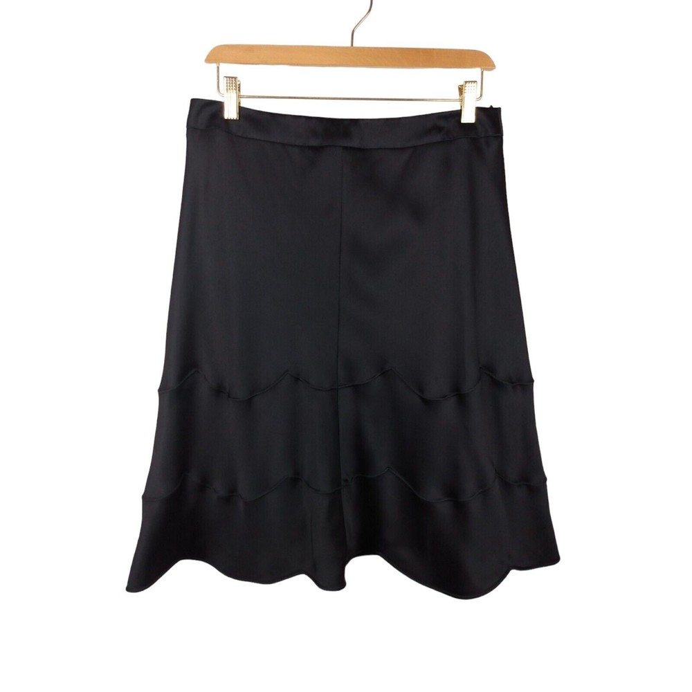 Georgio Armani 100% Silk Black Knee Length Skirt Unique stitching Size 46 NEW